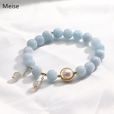 China New Yiwu Coqi YY624 CLASSIC Simple Design Freshwater Pearl Beaded Bracelet Blue Crystal Beads Bracelet For Women Girls Gifts for sale