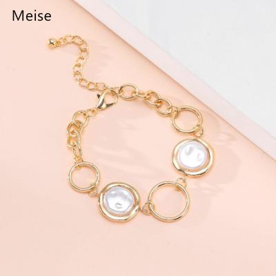 China September 18 K BOHEMIA Yiwu Coqi YY611 Super Gold Plated Baroque Pearl Chunky Chain Bracelet Hollow Circle Chain Bracelet for sale