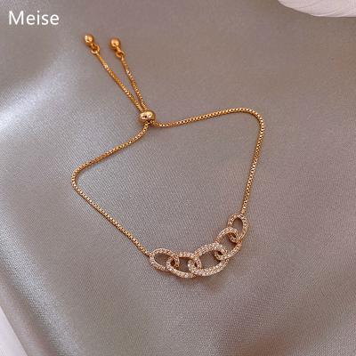 China FASHIONABLE Yiwu Coqi YY601 18K Gold Plated Geometric Zircon Circle Bangle Bracelet Adjustable Snap Charm Bracelet for sale