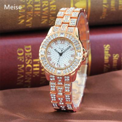 China Yiwu Coqi YY329 full automatic diamond Roman date scale ladies watch diamond dial quartz watch hip hop watch for sale