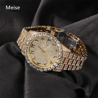 China New Fashion Unisex Yiwu Coqi YY223 Day/Date Full Big Dial Diamond Quartz Watch Classic Floral Digital Dial Hip Hop Watch for sale