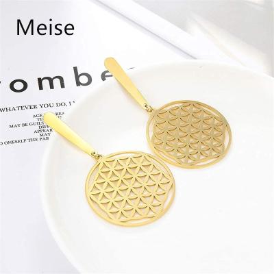 China Yiwu Coqi Stainless Steel Casual/Sporty Round Dangle Hook Earrings Fashion Flower Of Life Earrings for sale