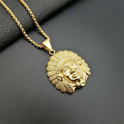 China Hiphop Yiwu Coqi ZZ413 Stainless Steel Gilded Indian Chief Hip Hop Pendant for sale