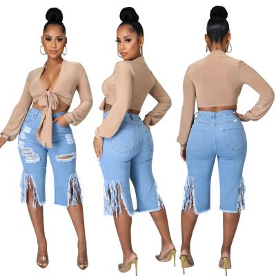 China China Manufacture Breathable Professional Knee Length Shorts Women Jeans Denim Short Pants for sale