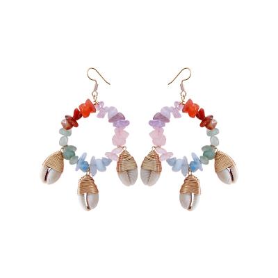 China Personalized Vintage Retro Conch Shell Drop Earrings Bohemian Stone Earrings Agate Circle Handwoven Woven Earrings for sale