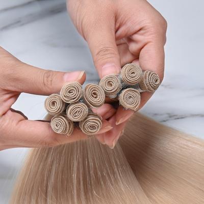 China Wholesale Russian 12A Silky Straight Wave Hand Tied Beaded Tier Hair Extensions Bone Straight Invisible Hand Tied Hair Weft for sale