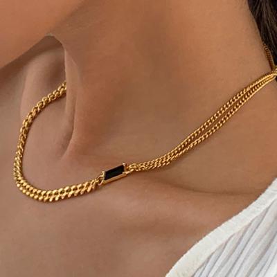 China Wholesale Trendy Barbaric Gold Plated Necklace Jewelry Lead Free Nickel Free 18k Stainless Steel PVD Chunky Black Stone Cuban Chain for sale