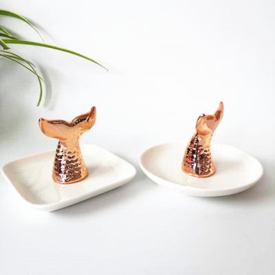 China Jewelry tray creative ornaments ceramic fishtail electroplating tray for sale