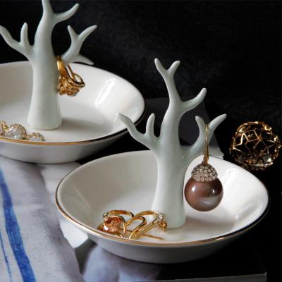 China Ceramic Jewelry Tray Central Institute of Statistics Style Nordic Enamel Tree Branch Jewelry Storage Tray for sale