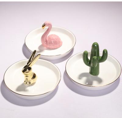 China Nordic Ceramic Jewelry Tray Cactus Flamingo Ring Jewelry Tray Storage for sale