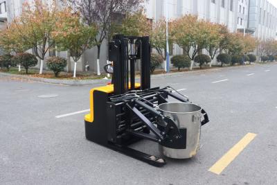 China Height 2000 mm Capacity 300 KG Electric Stacker With Gripping Barrel Clamping Mechanical Steering Walking Type for sale