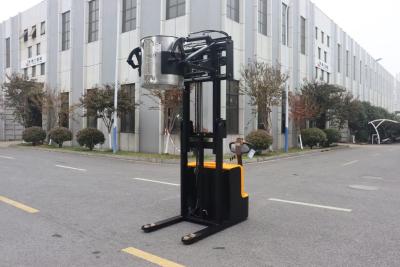 China Height 2000 mm Capacity 300 KG Electric Stacker Forklift Truck With Gripping Barrel Clamping Battery Capacity 24V240AH for sale