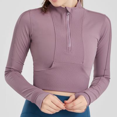 China Breathable Women Long Sleeve Jacket Thumb Hole Workout Running Yoga Shirt for sale