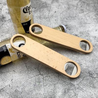 China 2021 Viable Newest Speed Stainless Steel Flat Bottle Opener With Wooden Handle To Open The Bottler Quickly for sale