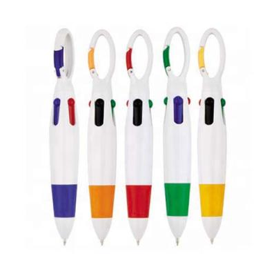 China Promotional Pen New Branded 4 In 1 Multicolor Carabineer Ballpoint Pen With Soft Grip for sale