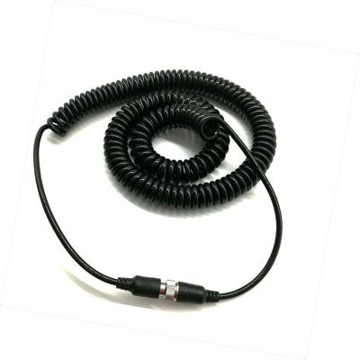 China Plug and Play 5M 6/8/10M Car Audio Aviation Spring Coiled Wire 4-Pin Male to Female Extension Video Cable for Rear View Camera Truck Trailer for sale