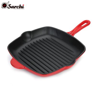China Sustainable Factory Wholesale Steak Grill Plate BBQ Square Enamel Cast Iron Frying Grill Pan for sale