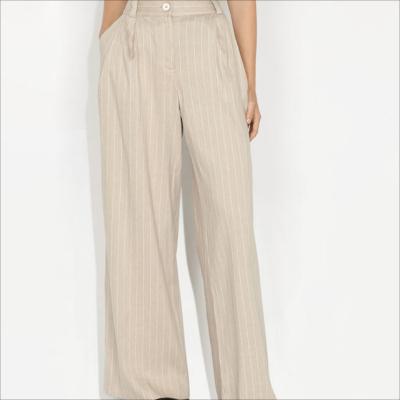 China High Waist Spring Anti-pilling Striped Canvas Women's Wide Leg Pants Custom Length Trousers for sale