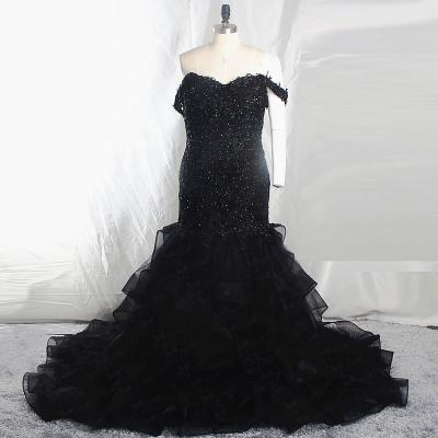 China Anti-Static Organza Skirt RSW1707 Plus Size Off The Shoulder Wedding Dress Mermaid Black Wedding Dress for sale