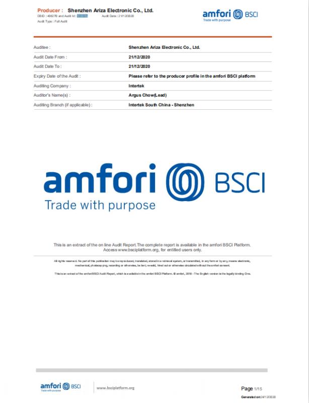 BSCI - Shenzhen Ariza Electronic Co., Ltd.