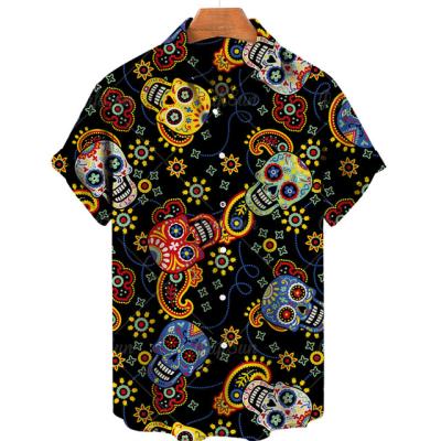 China Summer Viable Skull Anti-pilling 3d Print Hawaiian Shirt For Men Character Short Top Mens Breathable Loose Sleeve Shirts for sale