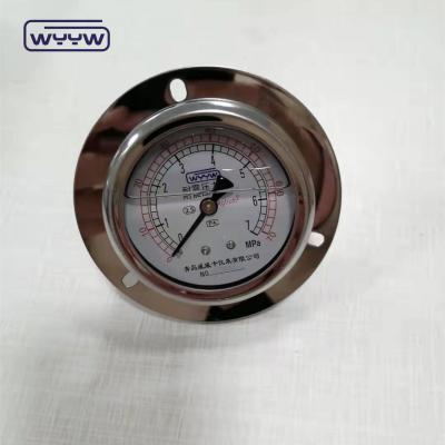 China Vloeistofvullende hydraulische machine schokbestendig 100psi 63mm roestvrijstalen oliepersommeter met flens Te koop
