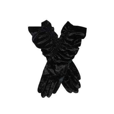 China Plain Black Ladies Long Crushed Velvet Stretch Glove for sale