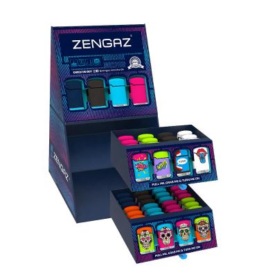 China Regular flame reaches1000-1300â Novelty Design Lighter CUBE DISPLAY in Fancy Blue Gas Refillable Torch with 48pcs Jet Torch Lighter for sale