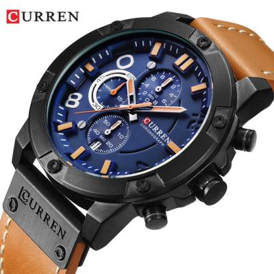 China Automatic Date CURREN 8285 Top Brand Chronograph Quartz Watches Mens 24 Hours Date Mens Sport Leather Wrist Watch for sale