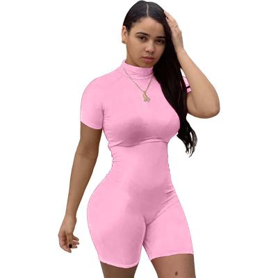 China Bodycon Women's One Piece Jumpsuit Fashion INS Clubwear 2XL Short Turtle Neck Skinny Sport Outfit Shorts for sale