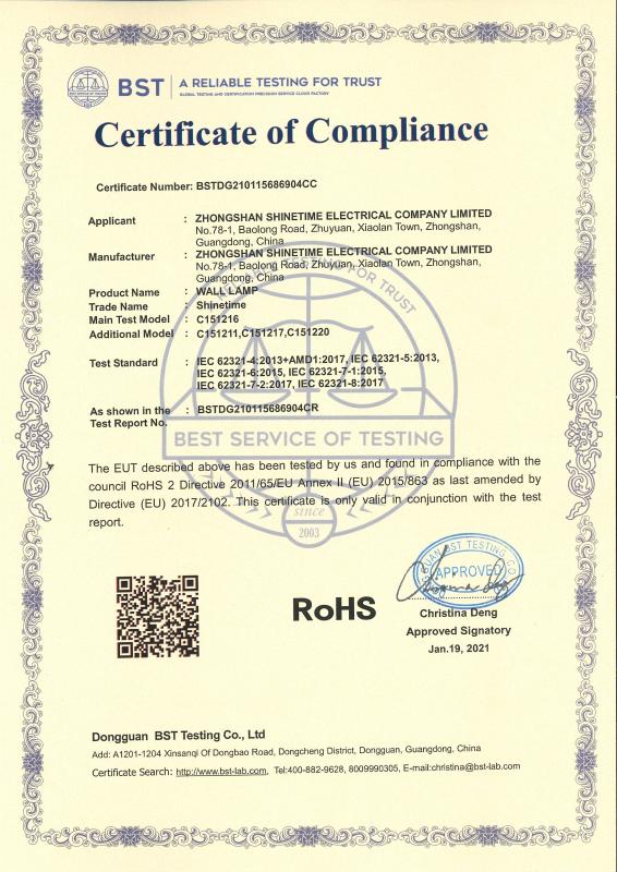 RoHS - Zhongshan Shinetime Electrical Company Limited