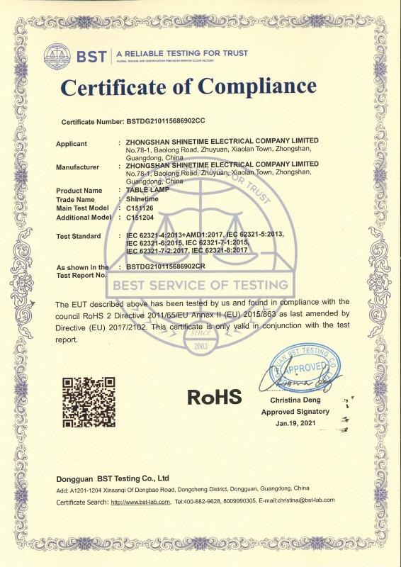 RoHS - Zhongshan Shinetime Electrical Company Limited
