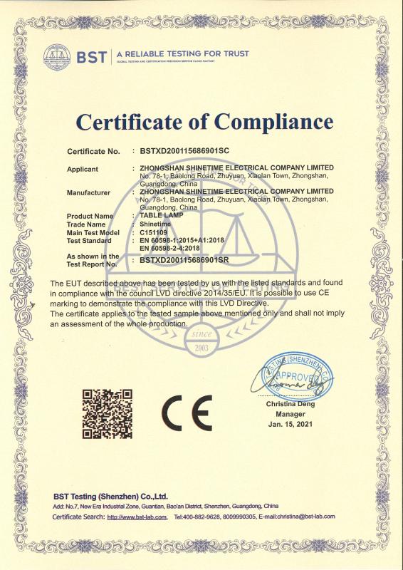CE - Zhongshan Shinetime Electrical Company Limited
