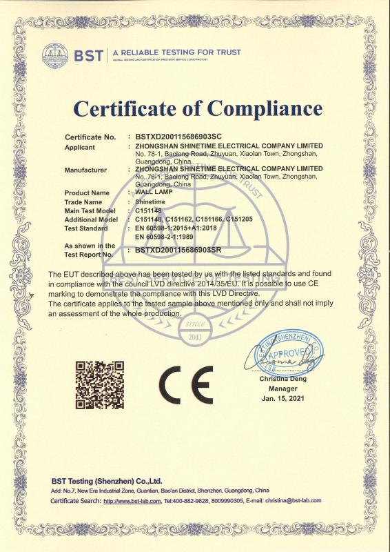 CE - Zhongshan Shinetime Electrical Company Limited