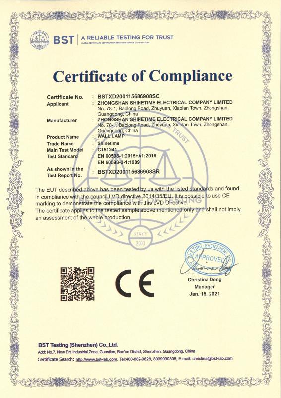 CE - Zhongshan Shinetime Electrical Company Limited