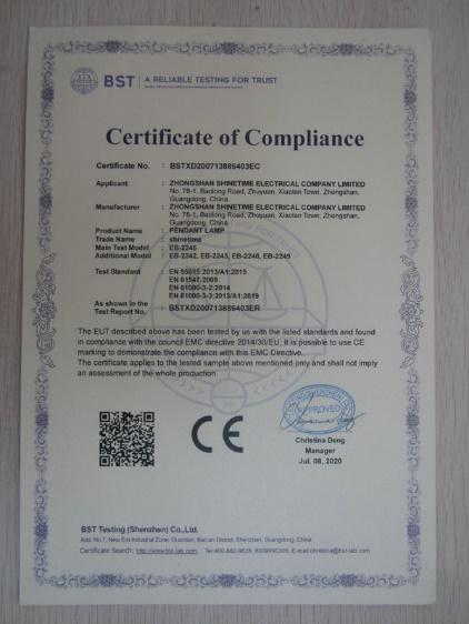 CE - Zhongshan Shinetime Electrical Company Limited