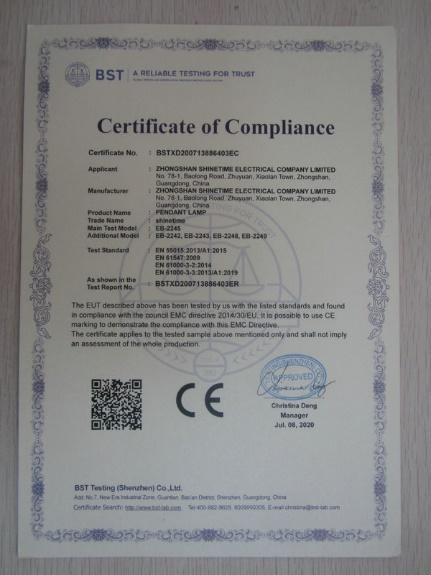 CE - Zhongshan Shinetime Electrical Company Limited