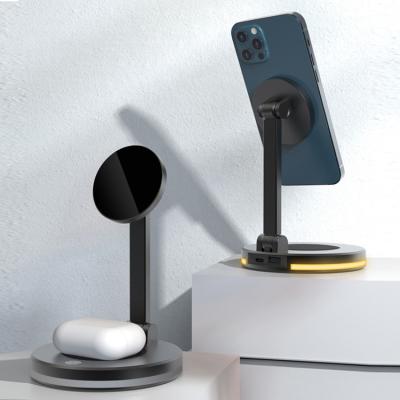 China New High Speed Wireless Charger In 1 Magnetic Foldable Wireless Charger Fit For Iphone Android Phone Earphone 2 In 1 Fast Wireless Charging for sale