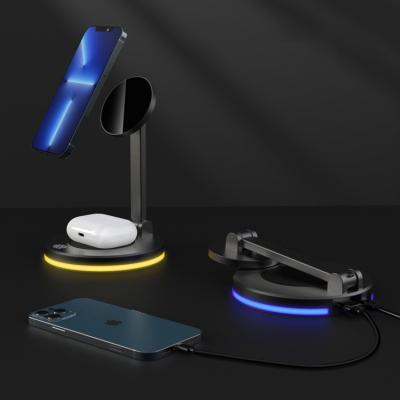 China New 2022 High Speed Portable Magnetic Wireless Charger Foldable Wireless Charger Fit For Iphone Android Phone Earphone 2 In 1 Fast Charging for sale