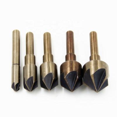 China 5PC Metal Drilling Baking Collapse 5 Flute Steel Nitriding Chamfering Tool High Speed British Standard Yellow For Dimensions for sale