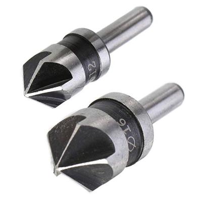 China 2pcs Hss 5flute Countersink Wood Drill Bits 82 Degree Point Angle Chamfer Chamfer Cutter for sale