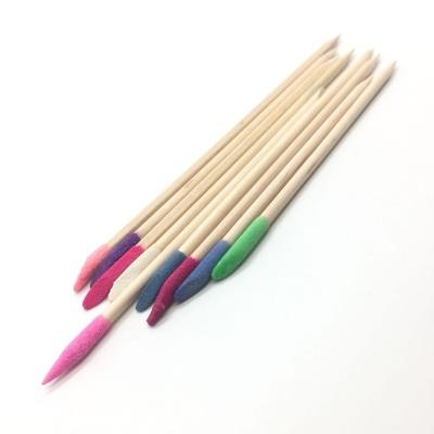 China Nail Cuticle Pusher Remover Nail Cuticle Pusher Wood Tool Nail Orange Colored Sanding Stick for sale