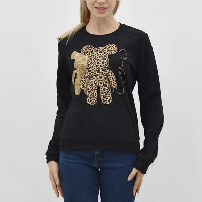 China Breathable Pure Cotton Printed Women's Round Neck Long Sleeve Pullover Knitted Garment Ladies Sweatshirts for sale