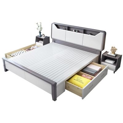 China Multifunctional Durable Modern Style Under Bed Wooden Storage Double Bed for sale