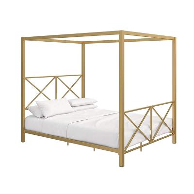 China Modern Design King Sturdy Modern Bedroom Furniture Stable Four Poster Metal Adult Canopy Bed Frame for sale