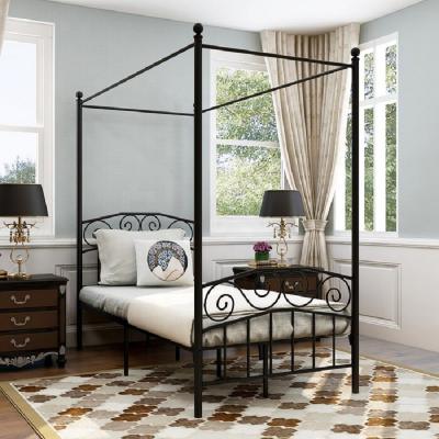 China Single King Size Modern Design Black Modern Design Iron Metal Canopy Double Bed Frame for sale