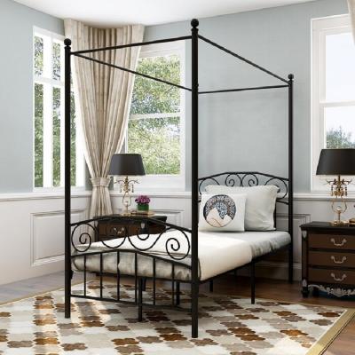 China Modern Design Luxury Classic Black Iron Metal Double Size Canopy 4 Poster Timber Single Bed for sale
