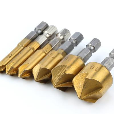 China Wood Drilling Factory straight 6 pieces high speed steel chamfer countersunk head chamfer drill bit 1/4