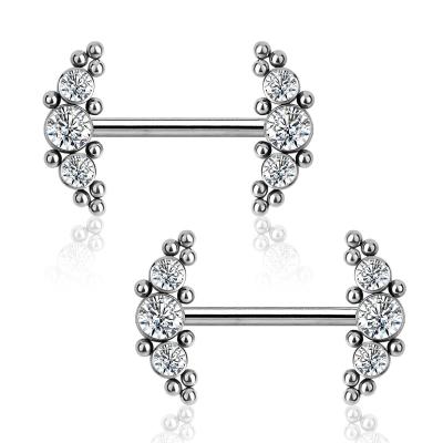 China FASHIONABLE Body Jewelry 14G Titanium Piercing Barbell With Clear CZ Nipple Rings Piercing for sale