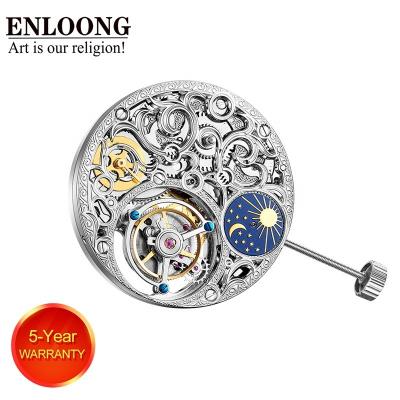 China 2019 ENLOONG Real Moon Phase Luxury Skeleton Movement Tourbillon with OEM Manual LOGO Engraved Tourbillon Winding Watch Movement for sale
